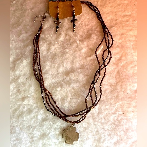 Bronze Neutral Hematite Cross Jewelry Set - Picture 7 of 11